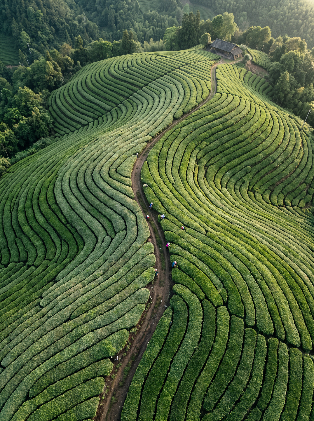 Aerial view of tea fields in Nishio, Aichi